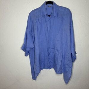 Planet 100% Linen Blue Button Up Shirt Blouse Top O/S Beach‎ Lagenlook Coastal